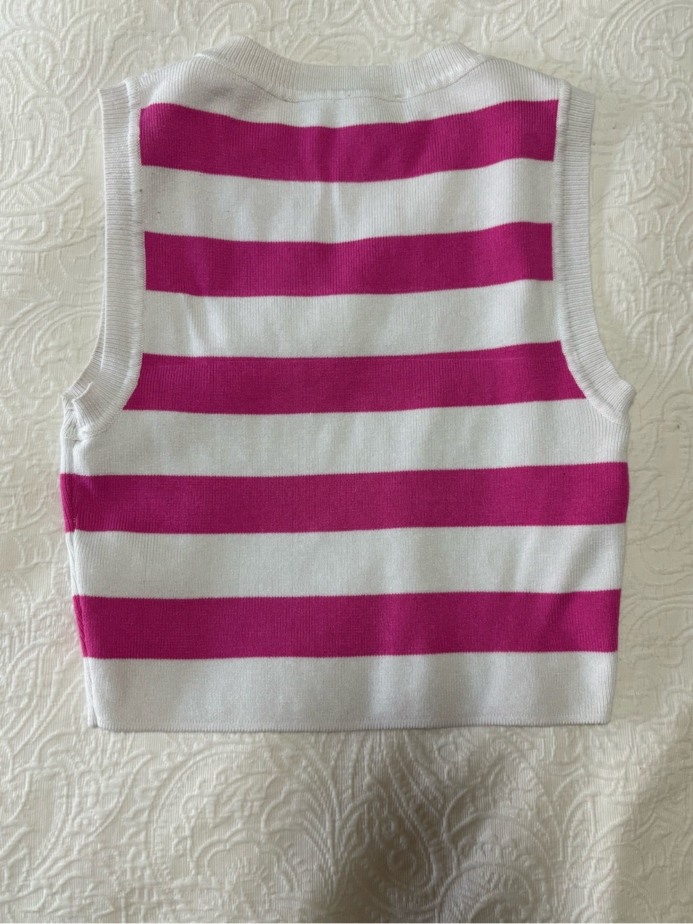Zara Womens Pink White Striped Knit Sleeveless Cropped Sweater Vest Top Size S - Picture 4 of 4